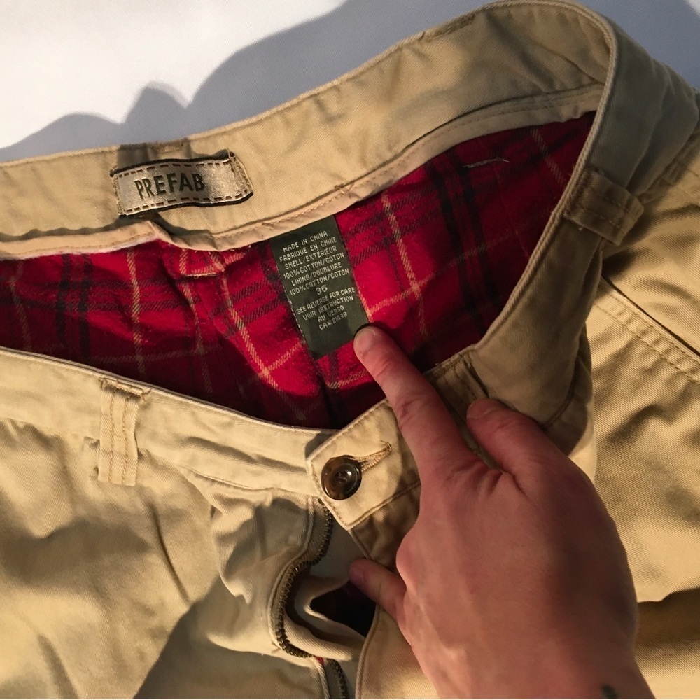 Prefab Men‎ Pants 36X28  Hot Rydr Khaki Patina dye Flannel Lined rare pants